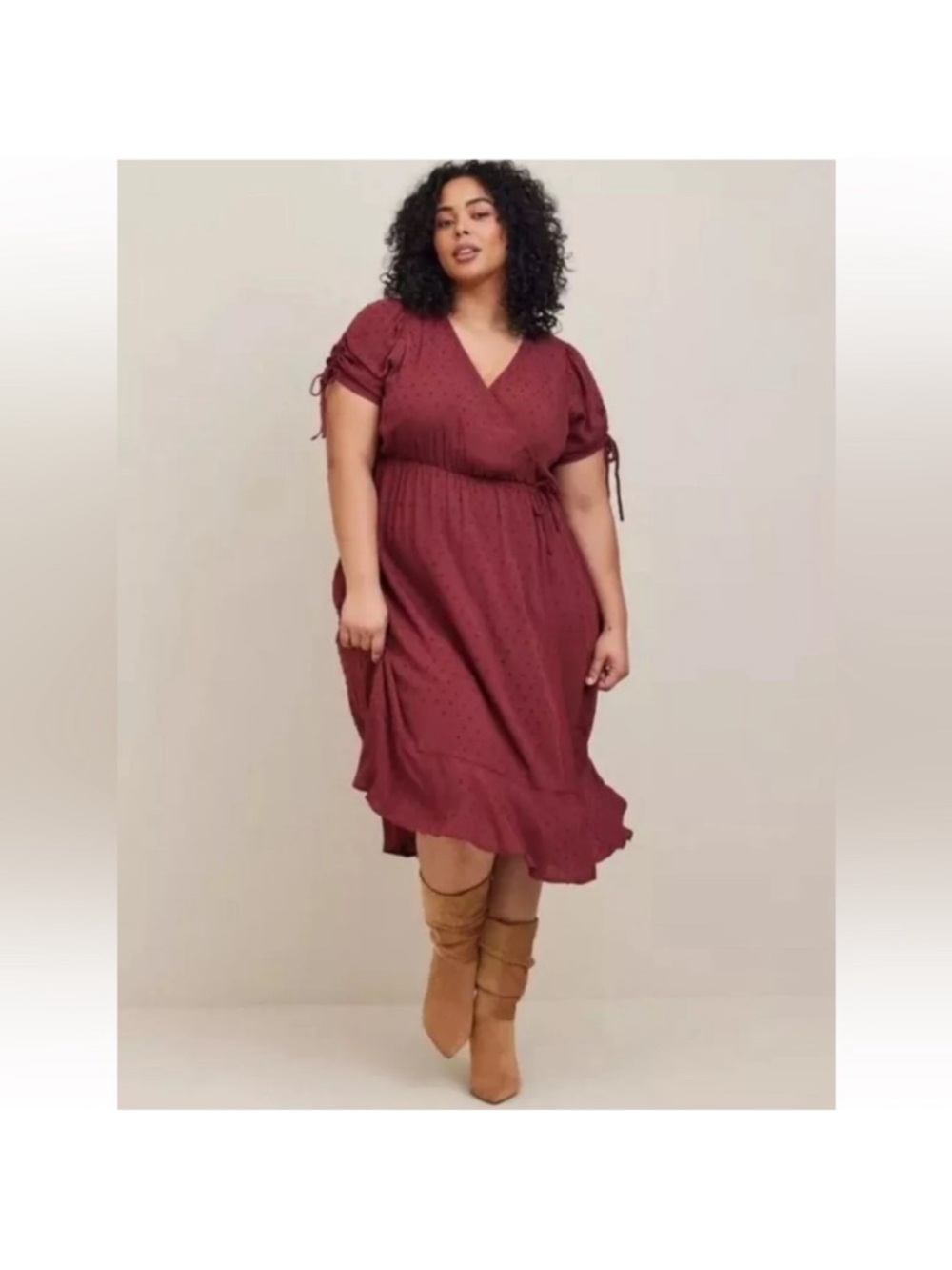 NWT Torrid Dress Faux Wrap Plus Size 30/6x Swiss Dot Texture Burgundy Spice
